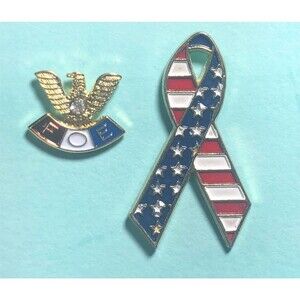 FOE Fraternal Order of the Eagles pin, w/rhinestone & USA Ribbon Pin